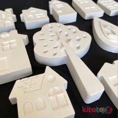 Taş Boyama EVLER Şehir Seti 12 Adet (Sağlam Taş Tozu Mahalle)