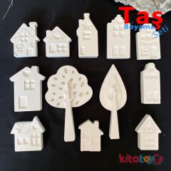 Taş Boyama EVLER Şehir Seti 12 Adet (Sağlam Taş Tozu Mahalle)