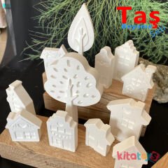 Taş Boyama EVLER Şehir Seti 12 Adet (Sağlam Taş Tozu Mahalle)