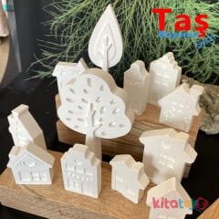 Taş Boyama EVLER Şehir Seti 12 Adet (Sağlam Taş Tozu Mahalle)