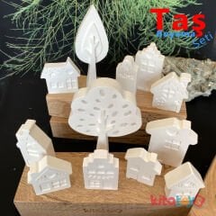 Taş Boyama EVLER Şehir Seti 12 Adet (Sağlam Taş Tozu Mahalle)
