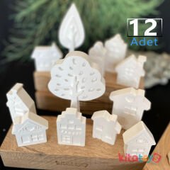 Taş Boyama EVLER Şehir Seti 12 Adet (Sağlam Taş Tozu Mahalle)