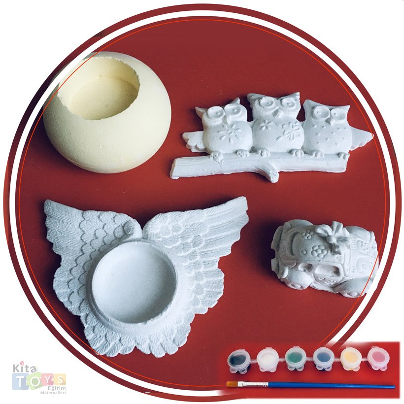 Alçı Boyama Seti 4'Lü (Taş Objeleri) 4 Sanat Malzemesi