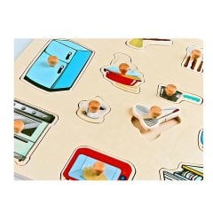 Ev Aletleri Tutmalı Ahşap Puzzle Mutfak Eşyaları 30x30
