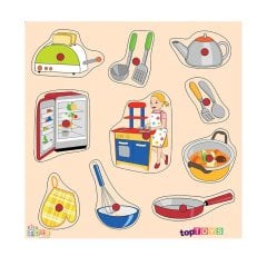 Ev Aletleri Tutmalı Ahşap Puzzle Mutfak Eşyaları 30x30