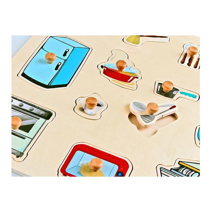 Ev Aletleri Tutmalı Ahşap Puzzle Mutfak Eşyaları 30x30
