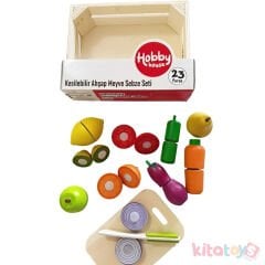 Ahşap Meyve Sebze Kesme Seti 23 Parça (Eğitici Kesilebilir Oyuncak) Kasalı