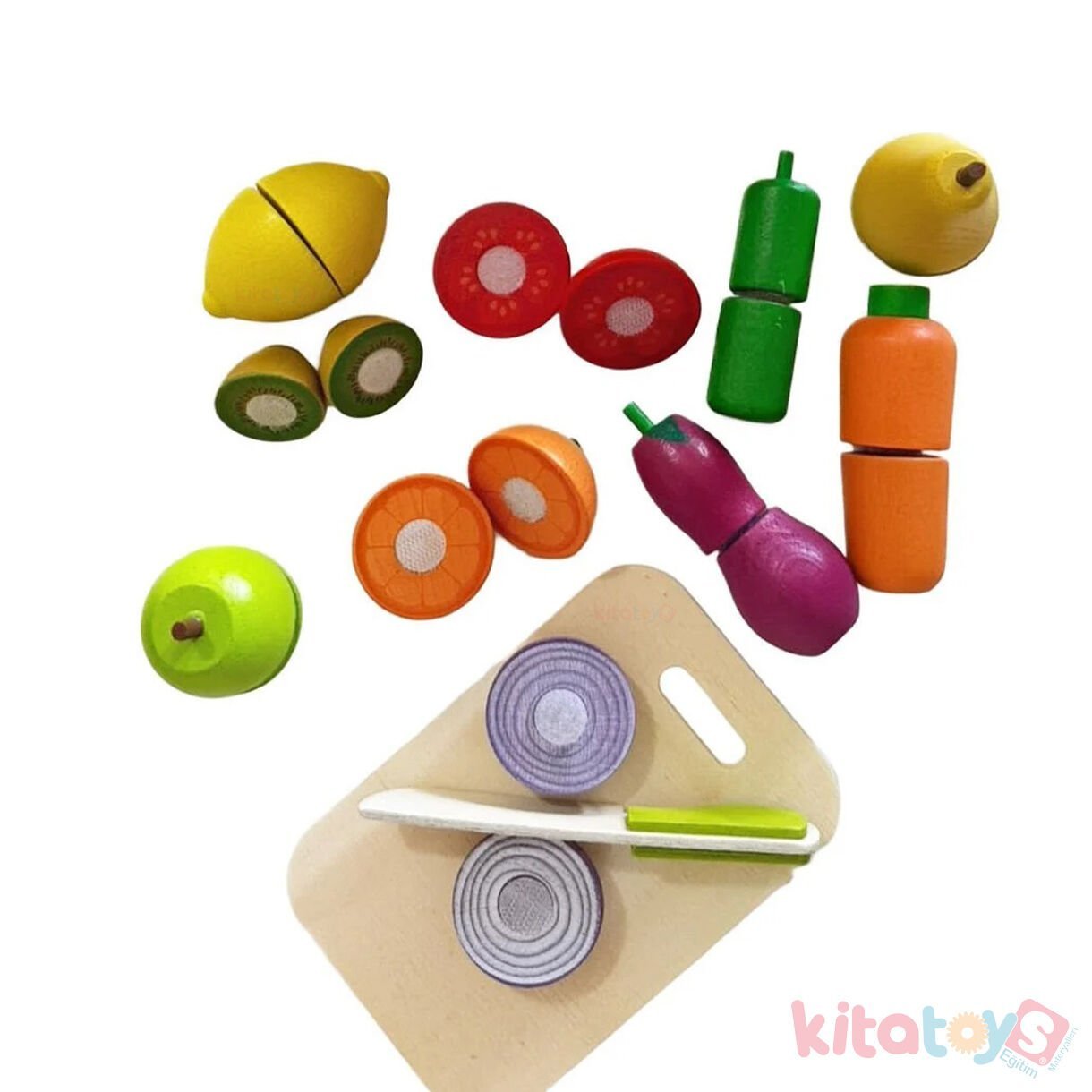 Ahşap Meyve Sebze Kesme Seti 23 Parça (Eğitici Kesilebilir Oyuncak) Kasalı