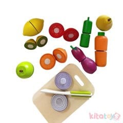 Ahşap Meyve Sebze Kesme Seti 23 Parça (Eğitici Kesilebilir Oyuncak) Kasalı