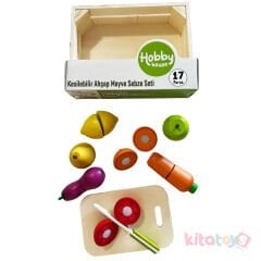 Ahşap Meyve Sebze Kesme Seti 17 Parça (Eğitici Kesilebilir Oyuncak) Kasalı