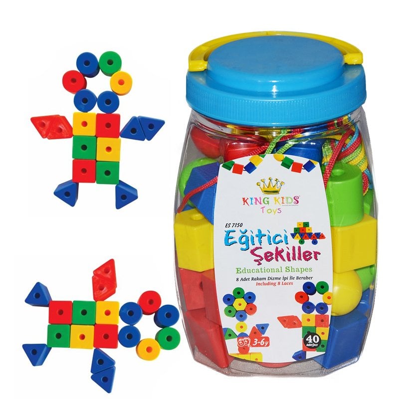 Eğitici Şekiller 40 Parça (İri Boy Boncuk Dizme)