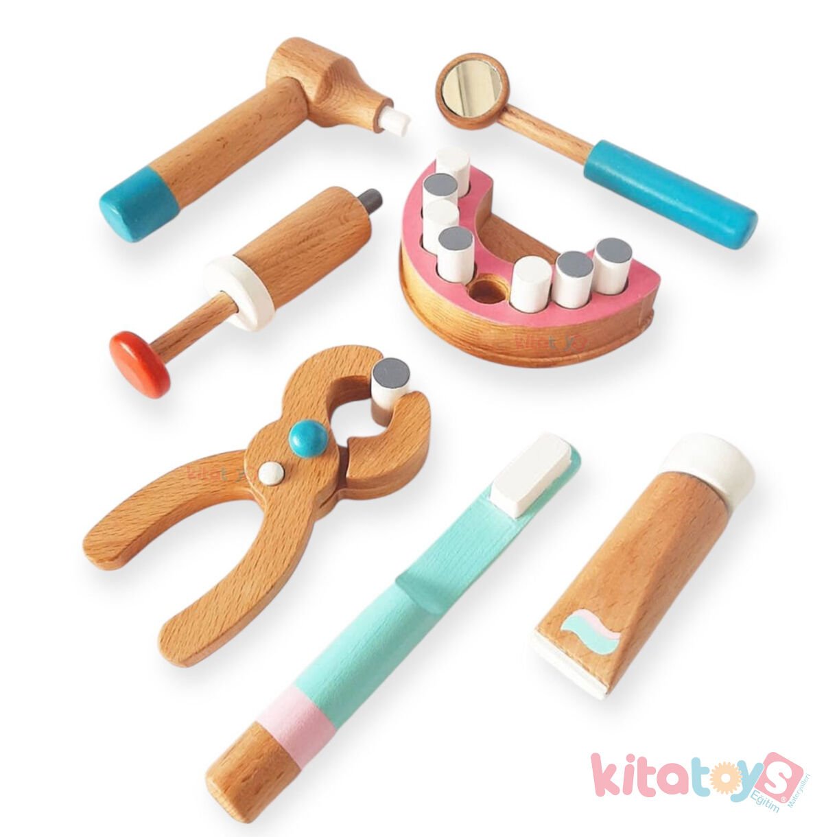 Ahşap Dişçi Seti (Oyuncak Diş Doktoru Fırçalama Modeli) Kidel