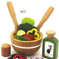 Ahşap Mevsim Salatası Tabağı Seti (Oyuncak Yiyecek Meyve Sebze Mutfak) Kidel