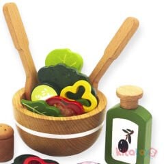 Ahşap Mevsim Salatası Tabağı Seti (Oyuncak Yiyecek Meyve Sebze Mutfak) Kidel