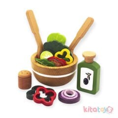 Ahşap Mevsim Salatası Tabağı Seti (Oyuncak Yiyecek Meyve Sebze Mutfak) Kidel