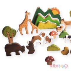 Ahşap Hayvanlar Oyuncak Seti 27 Parça (Vahşi ve Çiftlik Evcil) Kidel