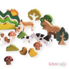 Ahşap Hayvanlar Oyuncak Seti 27 Parça (Vahşi ve Çiftlik Evcil) Kidel
