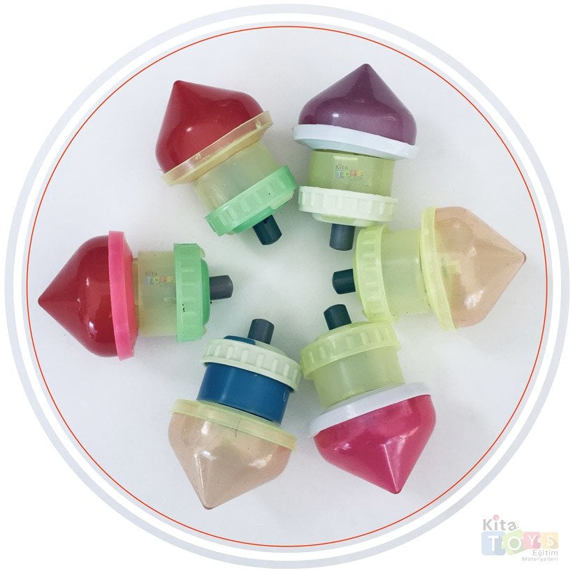 Kurmalı Topaç 6'Lı (Fırıldak) Eğitici Nostaljik Plastik Oyuncak