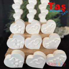 Taş Boyama KALP Figürler Seti 12 Adet (Sağlam Taş Tozu)