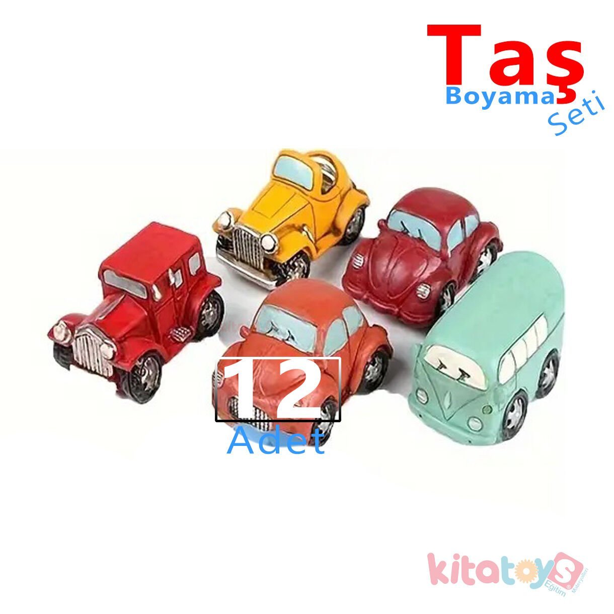 3D Arabalar Taş Boyama Seti 12 Adet  (Sağlam Taş Tozu Araçlar) Sanat