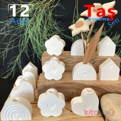 Çiçeklik & Kalemlik Tutucuları 12 Adet Hediyelik Seti Taş Boyama (Sağlam Taş Saksı Objeleri)